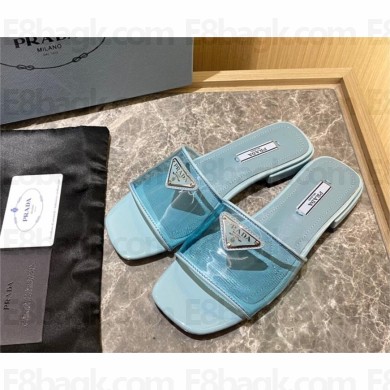 Prada logo-detailed PVC mules blue 2022
