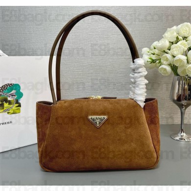 Prada Medium suede handbag 1BA444 brown 2024 
