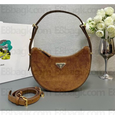 Prada Arqué suede shoulder bag 1BC194 Brown 2024