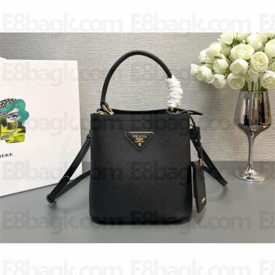 Prada SMALL Saffiano Leather Panier Bag 1BA217 BLACK 2024