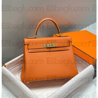 Hermes Kelly 25 Bag In togo Leather orange with gold hardware