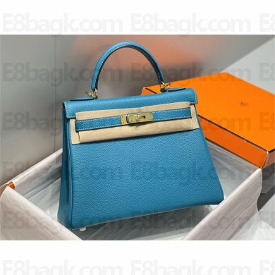 Hermes Kelly 25 Bag In togo Leather blue jean with gold hardware