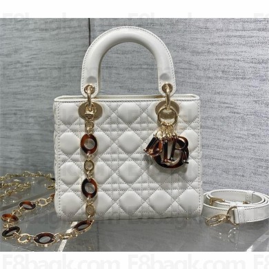 dior small Lady Dior Bag in white Cannage Lambskin with O-link chain 2024