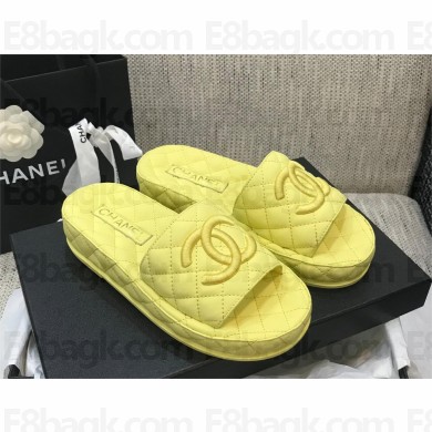 Chanel CC LOGO QUILTING SHEEPSKIN MULES YELLOW 2023SS