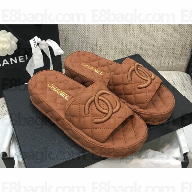 Chanel CC LOGO QUILTING SHEEPSKIN MULES BROWN 2023SS