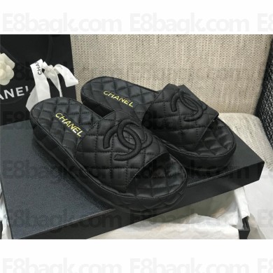 Chanel CC LOGO QUILTING SHEEPSKIN MULES BLACK 2023SS
