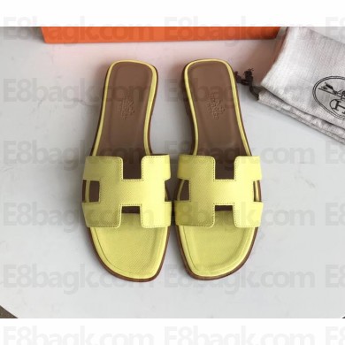 Hermes Oran Flat slippers in epsom leather lemon yellow/brown