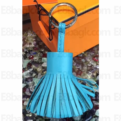 HERMES GOATSKIN TASSEL KEY HOLDER BLUE 
