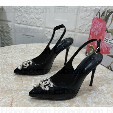 Dolce & Gabbana Patent Calfskin slingback Pumps with DG crystal logo heel 10.5cm black 2024