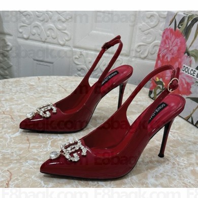 Dolce & Gabbana Patent Calfskin slingback Pumps with DG crystal logo heel 10.5cm red 2024