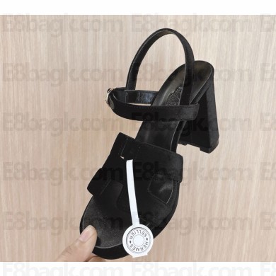 Hermes women's Jam 90 sandal in suede calfskin heel 10.5cm black  2024