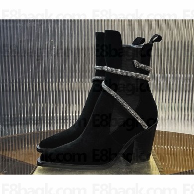 Rene Caovilla 80mm crystal-embellished suede ankle boots black/silver 2024