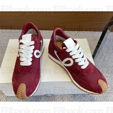 Loewe women/men Flow Runner in nylon and suede burgundy 2025