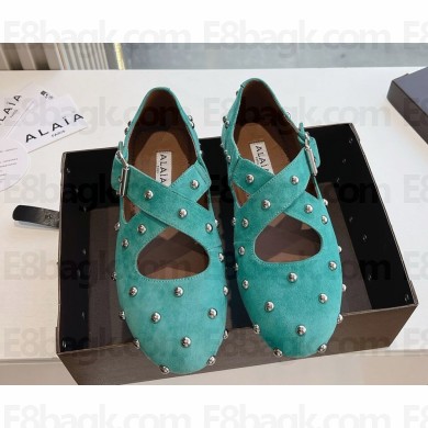 Alaïa Suede Embellished Criss-Cross Ballet Flats green 2025