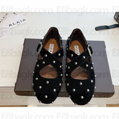 Alaïa Suede Embellished Criss-Cross Ballet Flats black 2025
