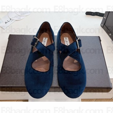 Alaïa CRISS CROSS BALLET FLATS velvet dark blue 2025