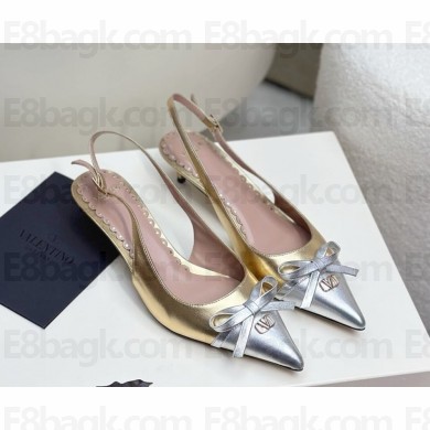 Valentino Garavani heel 4cm VLOGO SIGNAI slingback pumps calfskin with bow gold/silver 2025