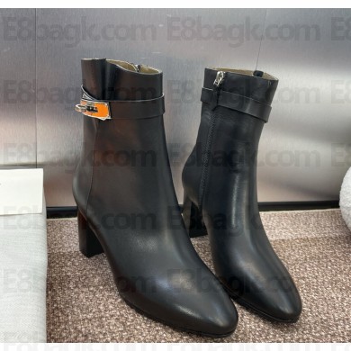 Hermes saint Germain ankle boot  leather black heel 6.5cm 2024
