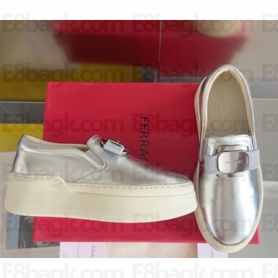 Ferragamo Women's calfskin silvery Cristal Platform Shoes 2024