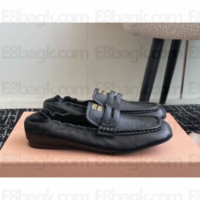 Miu Miu Nappa leather loafers Embossed logo on the tongue 5D341E black 2024