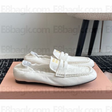 Miu Miu Nappa leather loafers Embossed logo on the tongue 5D341E white 2024
