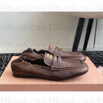 Miu Miu Nappa leather loafers Embossed logo on the tongue 5D341E Briarwood 2024