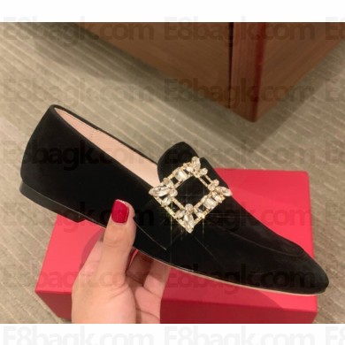 Roger Vivier Viv' Driver Strass Buckle Loafers in suede Leather black 1029-2024