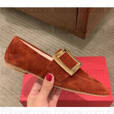Roger Vivier Viv' Driver Buckle Loafers in suede Leather red 1029-2024