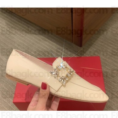 Roger Vivier Viv' Driver Strass Buckle Loafers in patent Leather beige 1029-2024