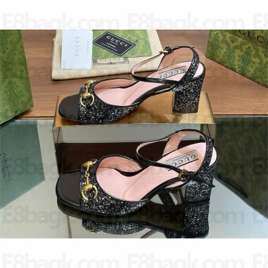 Gucci Women's Horsebit mid-heel sandal with crystals 771696 black 2024