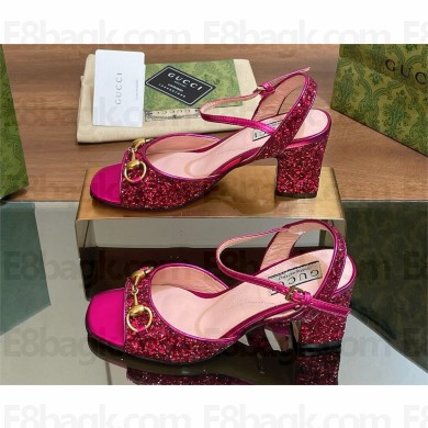 Gucci Women's Horsebit mid-heel sandal with crystals 771696 fuchsia 2024