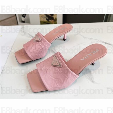 Prada Heel 4.5cm Women's Crinked Leather Mules pink 2023