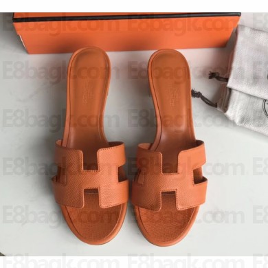 Hermes Heel 5cm Oasis Slipper Sandals in epsom Leather orange