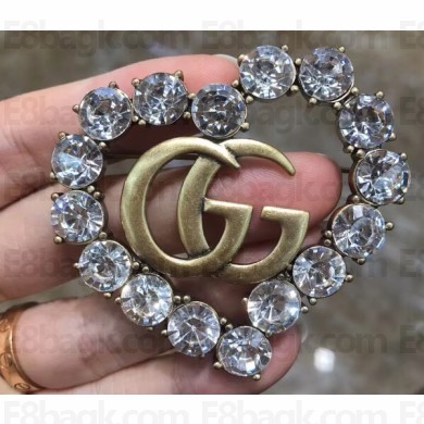 Gucci Heart Double G Brooch with White Crystal 2019