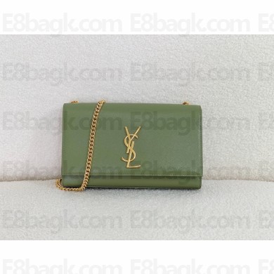 Saint Laurent Kate Medium Bag In grained leather army green with gold hardware 2024(original quality)
