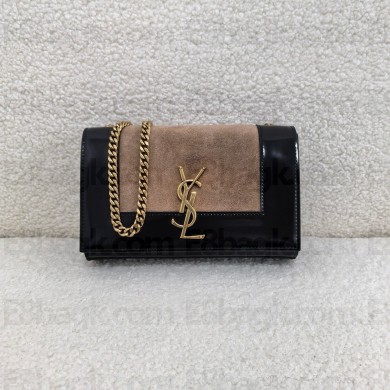 Saint Laurent Kate small Bag in suede and brushed leather PEACH FLOWER/BLACK 2024(original quality)