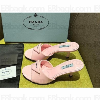 Prada Heel 7.5cm triangle-logo leather mules pink 2023
