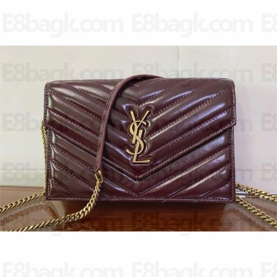 Saint laurent cassandre envelope chain wallet in shiny leather burgundy 2025 (original quality)