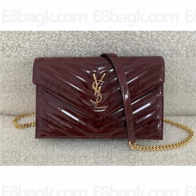 Saint laurent cassandre envelope chain wallet in patent calfskin burgundy 2025 (original quality)