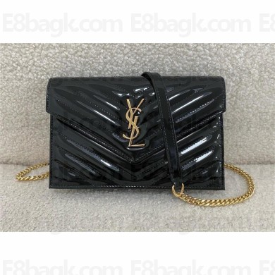 Saint laurent cassandre envelope chain wallet in patent calfskin black 2025 (original quality)