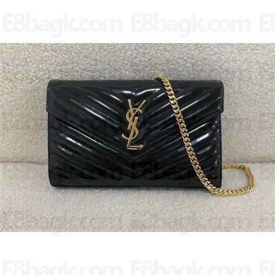 Saint laurent cassandre chain wallet in patent calfskin black 2025 (original quality)
