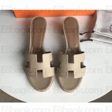 Hermes Heel 5cm Oasis Slipper Sandals in epsom Leather beige/brown