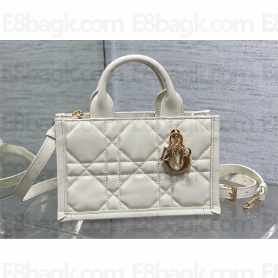 Dior Mini Book Tote Bag in Macrocannage Calfskin with Strap white 2024 
