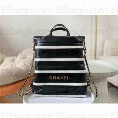chanel Shiny Calfskin, Calfskin & Gold-Tone Metal Black & White 22 Backpack AS3859 2024