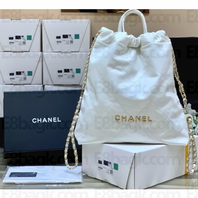 chanel Shiny Calfskin & Gold-Tone Metal white 22 Backpack AS3859 2024(original quality)