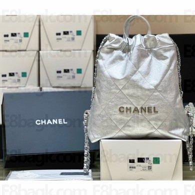 chanel Shiny Calfskin & Gold-Tone Metal silver 22 Backpack AS3859 2024(original quality)