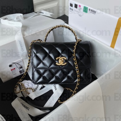 Chanel Mini Flap Bag with Top Handle in Metallic Lambskin AS3886 black 2023