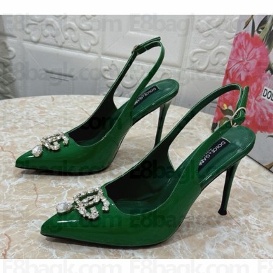 Dolce & Gabbana Patent Calfskin slingback Pumps with DG crystal logo heel 10.5cm green 2024
