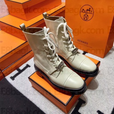 Hermes Funk ankle boot in glazed calfskin white 2023