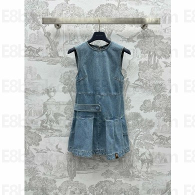 LOUIS VUITTON Denim Button Tab Pleat Dress 2024